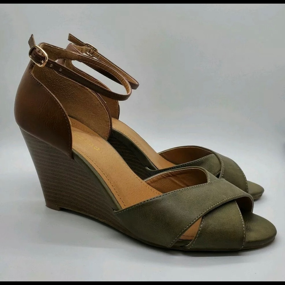 Olive Green Brown Wedge Sandals